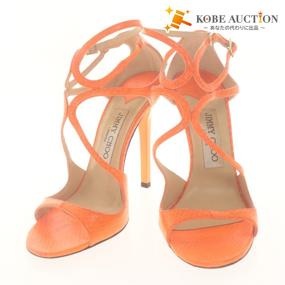 ■ JIMMY CHOO ジミーチュウ サンダル 靴 Lang アンクルストラップ レディース 36 ( 23.0cm相当 ) オレンジ 付属品付き