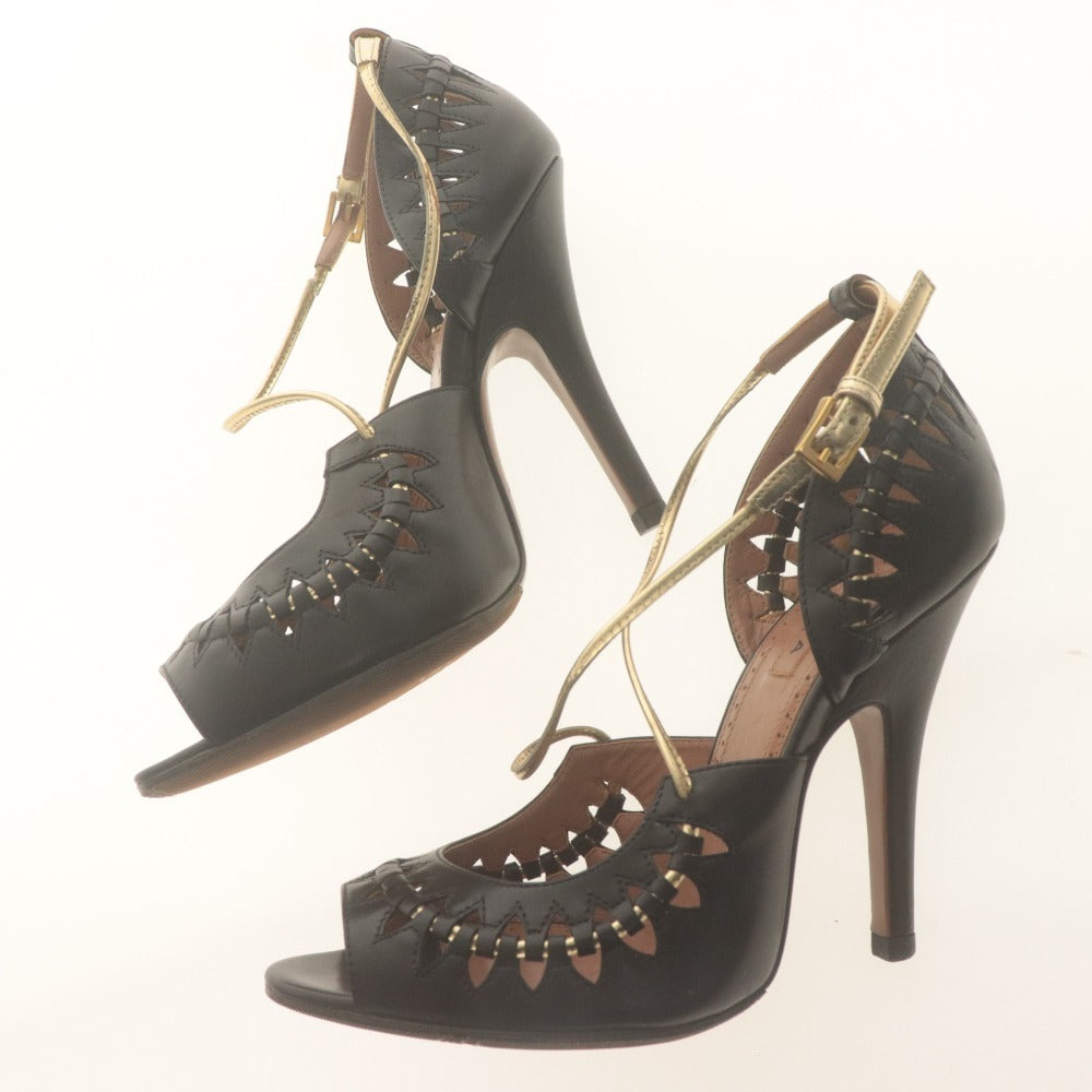 ■ ALAIA アライア サンダル 靴 ストラップ オープントゥ レディース 36 1/2 (23.5cm相当) ブラック ゴールド