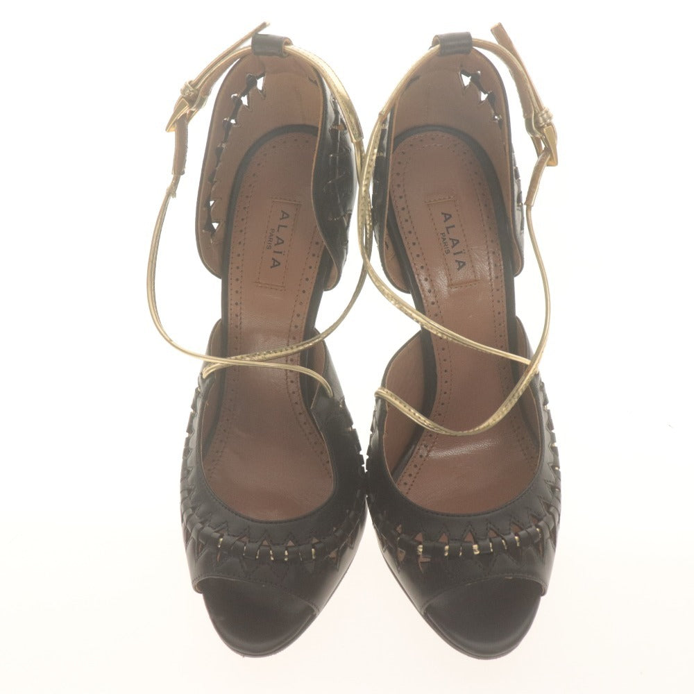 ■ ALAIA アライア サンダル 靴 ストラップ オープントゥ レディース 36 1/2 (23.5cm相当) ブラック ゴールド