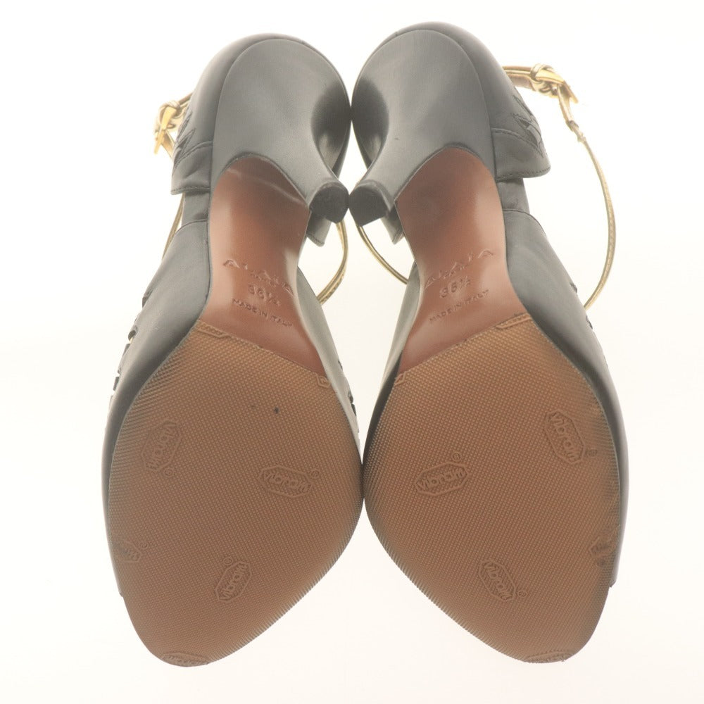 ■ ALAIA アライア サンダル 靴 ストラップ オープントゥ レディース 36 1/2 (23.5cm相当) ブラック ゴールド