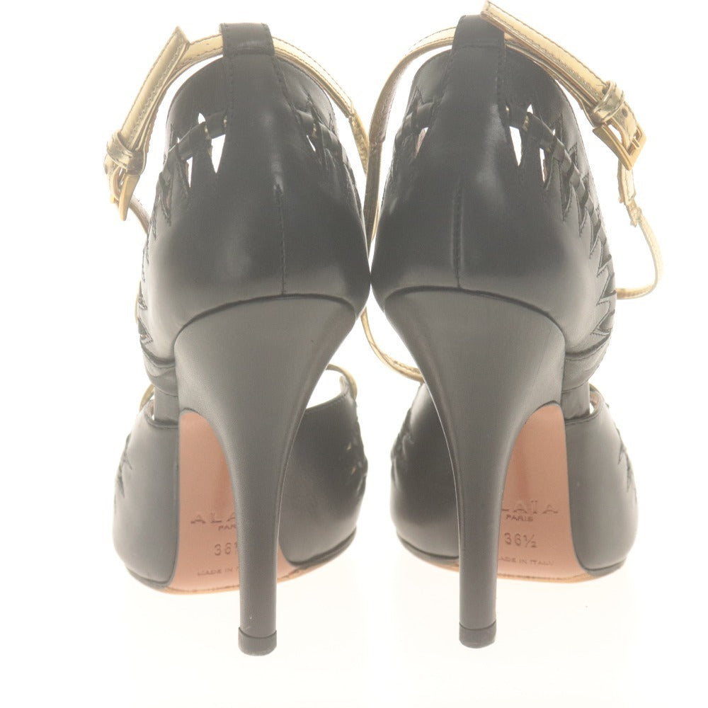 ■ ALAIA アライア サンダル 靴 ストラップ オープントゥ レディース 36 1/2 (23.5cm相当) ブラック ゴールド