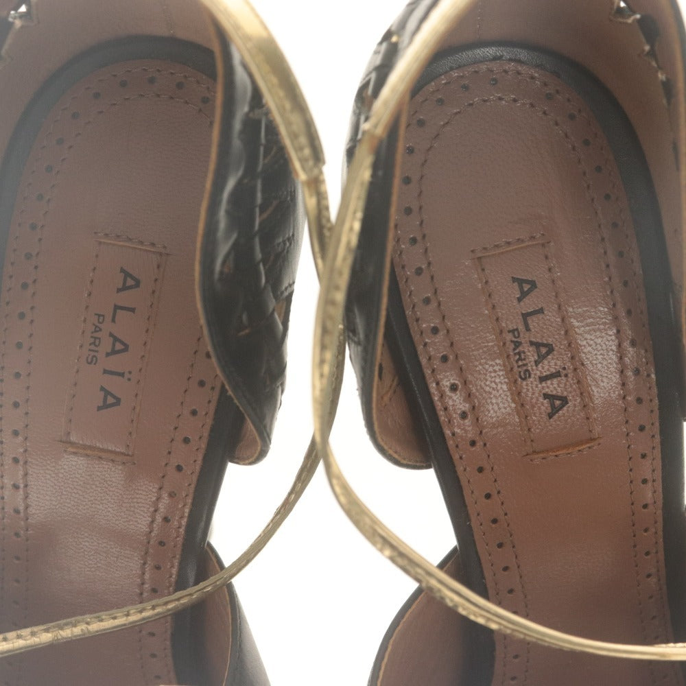 ■ ALAIA アライア サンダル 靴 ストラップ オープントゥ レディース 36 1/2 (23.5cm相当) ブラック ゴールド