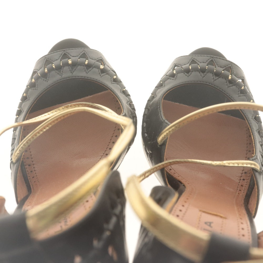 ■ ALAIA アライア サンダル 靴 ストラップ オープントゥ レディース 36 1/2 (23.5cm相当) ブラック ゴールド