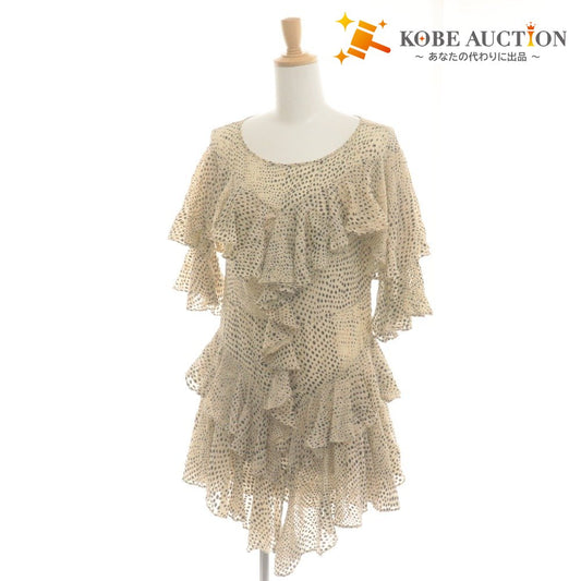 ■ 3.1 Phillip Lim Dress Tunic Short Sleeve Top Silk Frill Patterned Women's 0 Beige