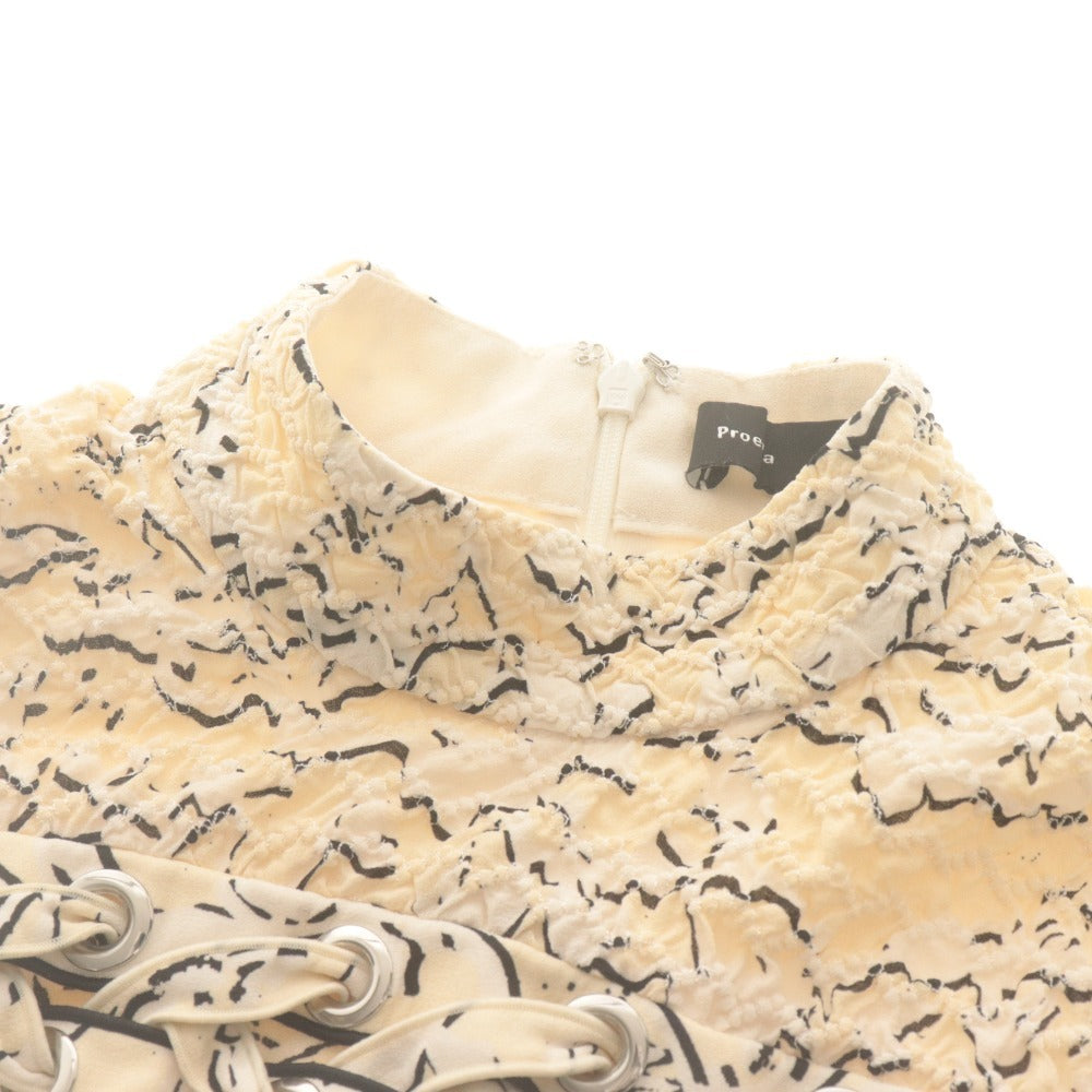 ■ Proenza Schouler プロエンザスクーラー ワンピース 長袖 トップス ボトムス シャーリング 総柄 シルク レディース 0 アイボリー系