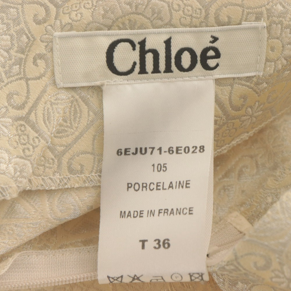 ■ Chloe クロエ 台形スカート ひざ丈 ボトムス ジャカード バックジップ シルク混 レディース T36 アイボリー系