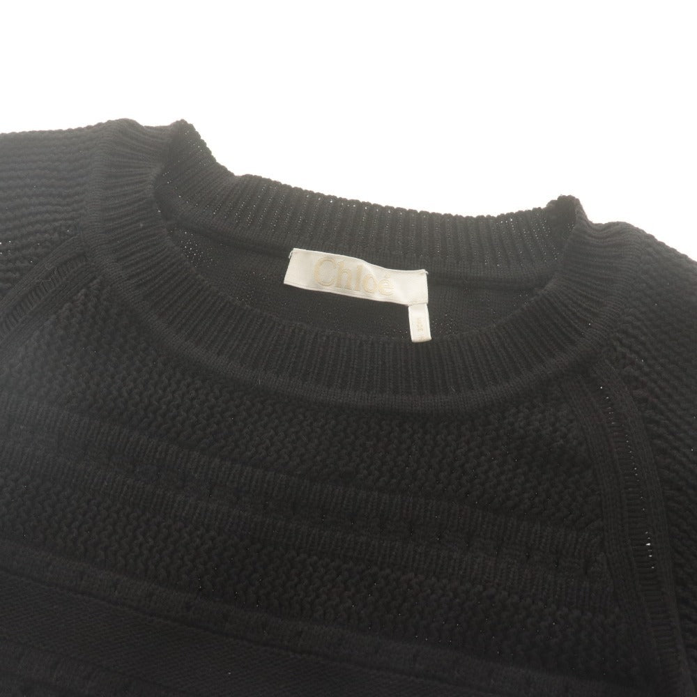 ■ Chloe クロエ セーター チュニック 七分袖 トップス ニット クロシェ レディース S ブラック