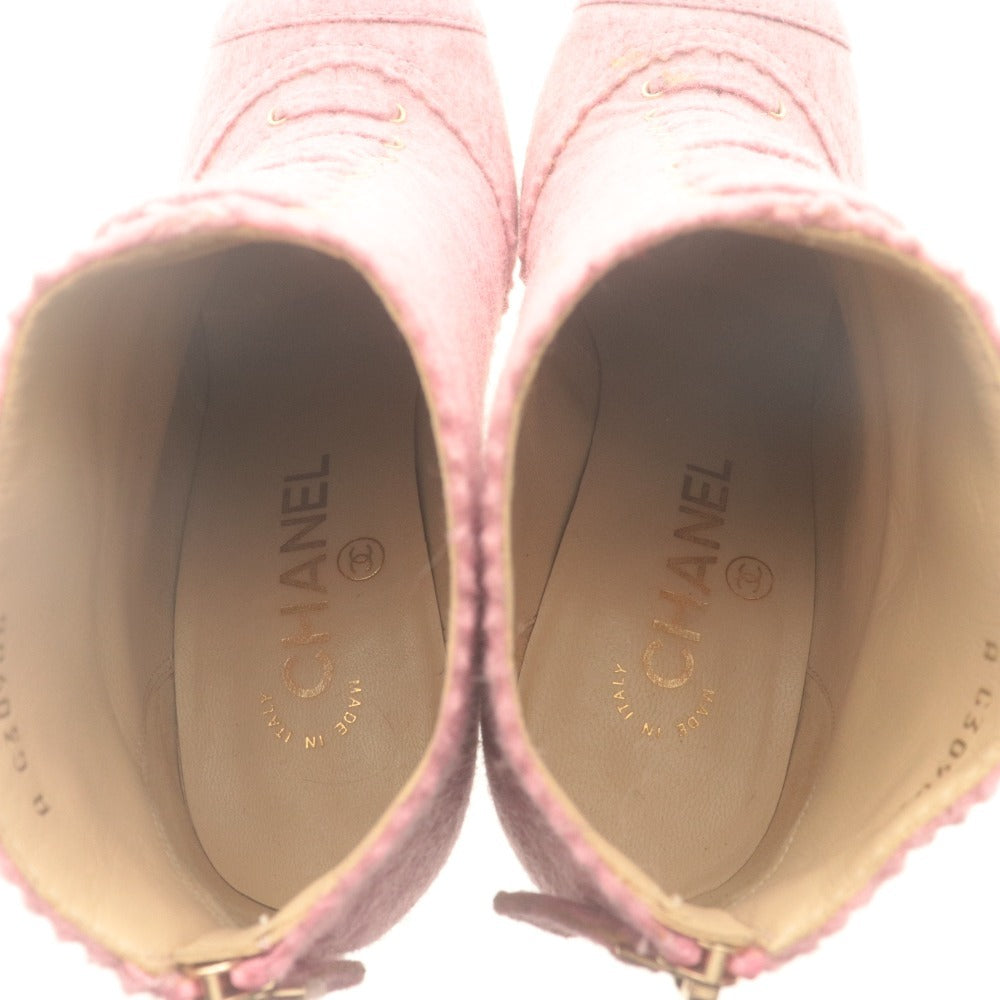 ■ CHANEL シャネル アンクルブーツ 靴 フェルト キルティングヒール レディース 37 (23.5～24.0cm相当) ピンク系 ゴールド 付属品付き