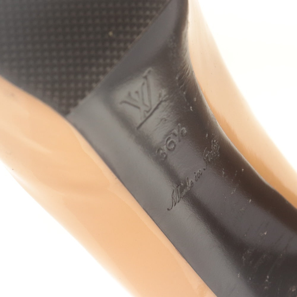 ■ LOUIS VUITTON ルイヴィトン パンプス 靴 パドロック エナメル オープントゥ レディース 36 1/2 (23.5cm相当) ベージュブラウン系
