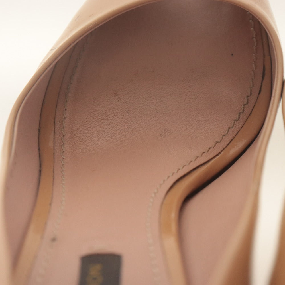■ LOUIS VUITTON ルイヴィトン パンプス 靴 パドロック エナメル オープントゥ レディース 36 1/2 (23.5cm相当) ベージュブラウン系