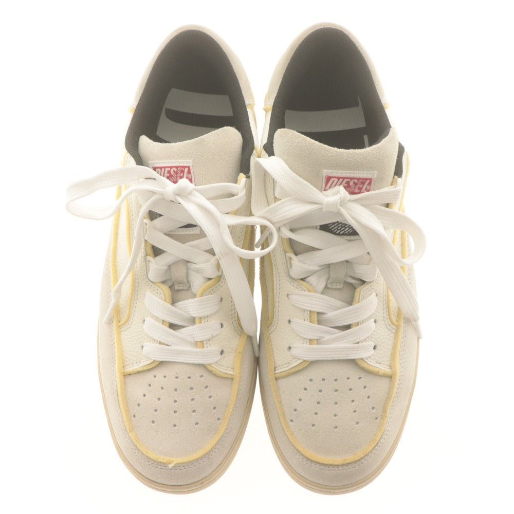 ■ DIESEL ディーゼル レザースニーカー シューズ 革靴 S-SINNA LOW ローカット スエード メンズ 28cm 白 ベージュ ライトイエロー