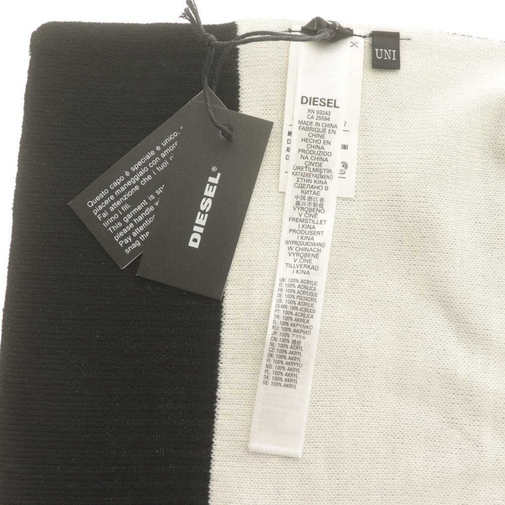 ■ DIESEL ディーゼル ニットマフラー K-GUBO D プロダクトタグモチーフ ロゴ柄 ストール メンズ レディース UNI 白黒 タグ付き 未使用