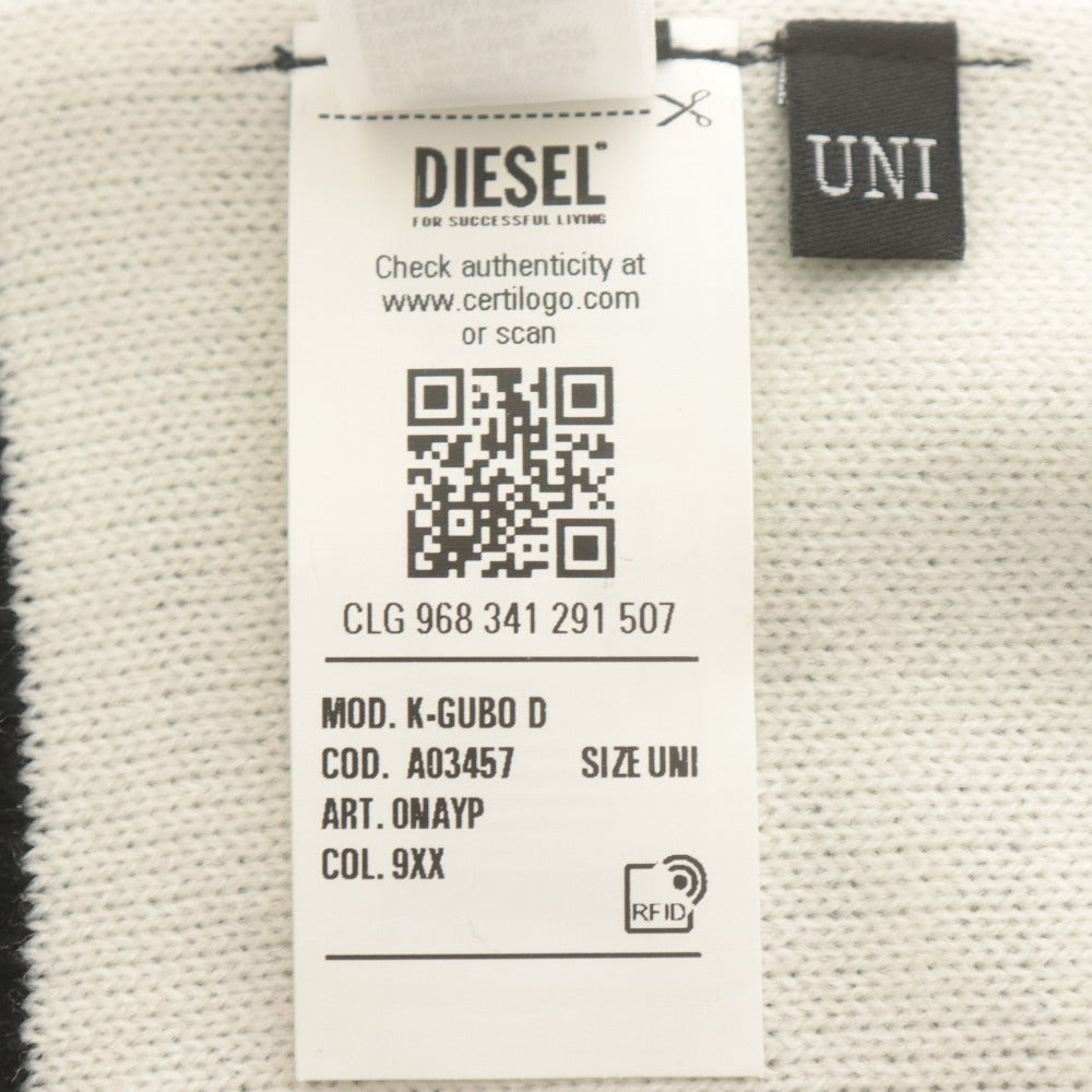 ■ DIESEL ディーゼル ニットマフラー K-GUBO D プロダクトタグモチーフ ロゴ柄 ストール メンズ レディース UNI 白黒 タグ付き 未使用