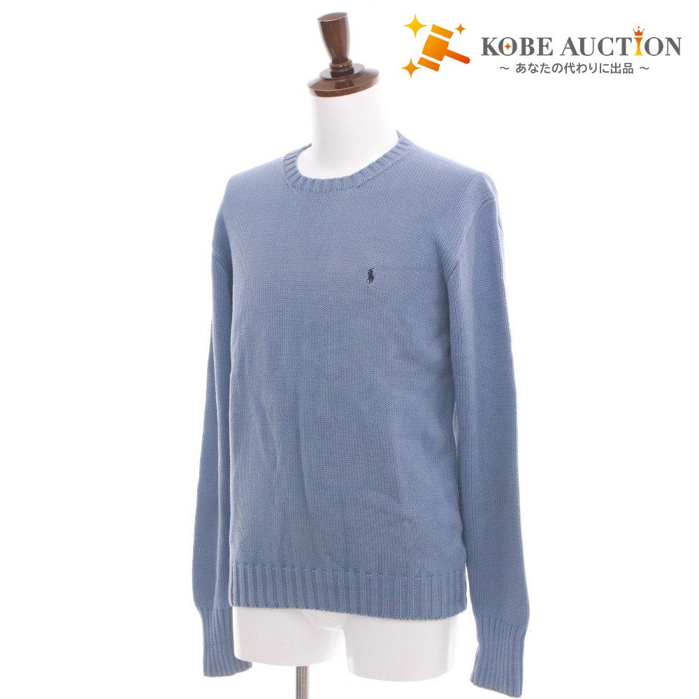 ■ POLO RALPH LAUREN ポロ ラルフローレン セーター トップス 長袖 丸首 無地 メンズ M ライトブルー系