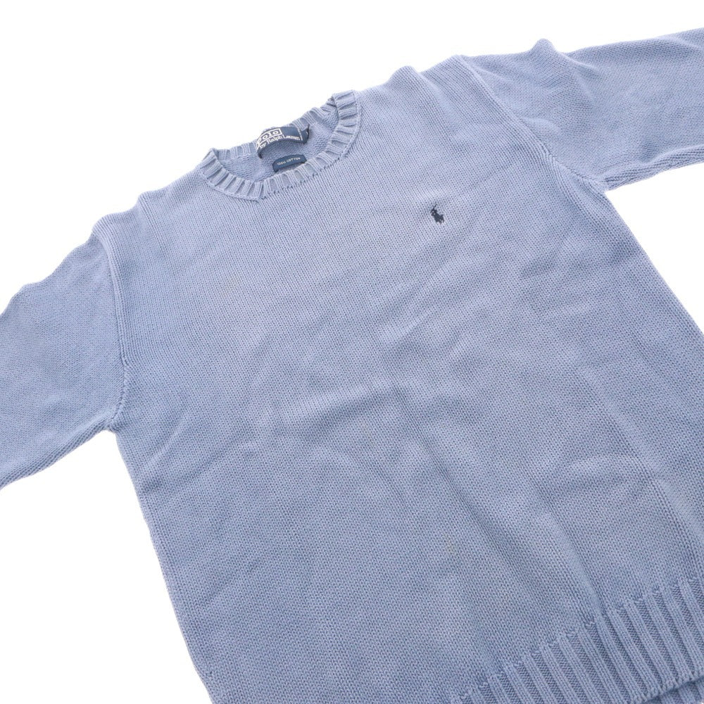 ■ POLO RALPH LAUREN ポロ ラルフローレン セーター トップス 長袖 丸首 無地 メンズ M ライトブルー系