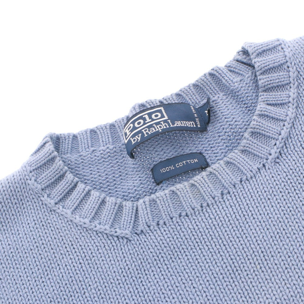 ■ POLO RALPH LAUREN ポロ ラルフローレン セーター トップス 長袖 丸首 無地 メンズ M ライトブルー系