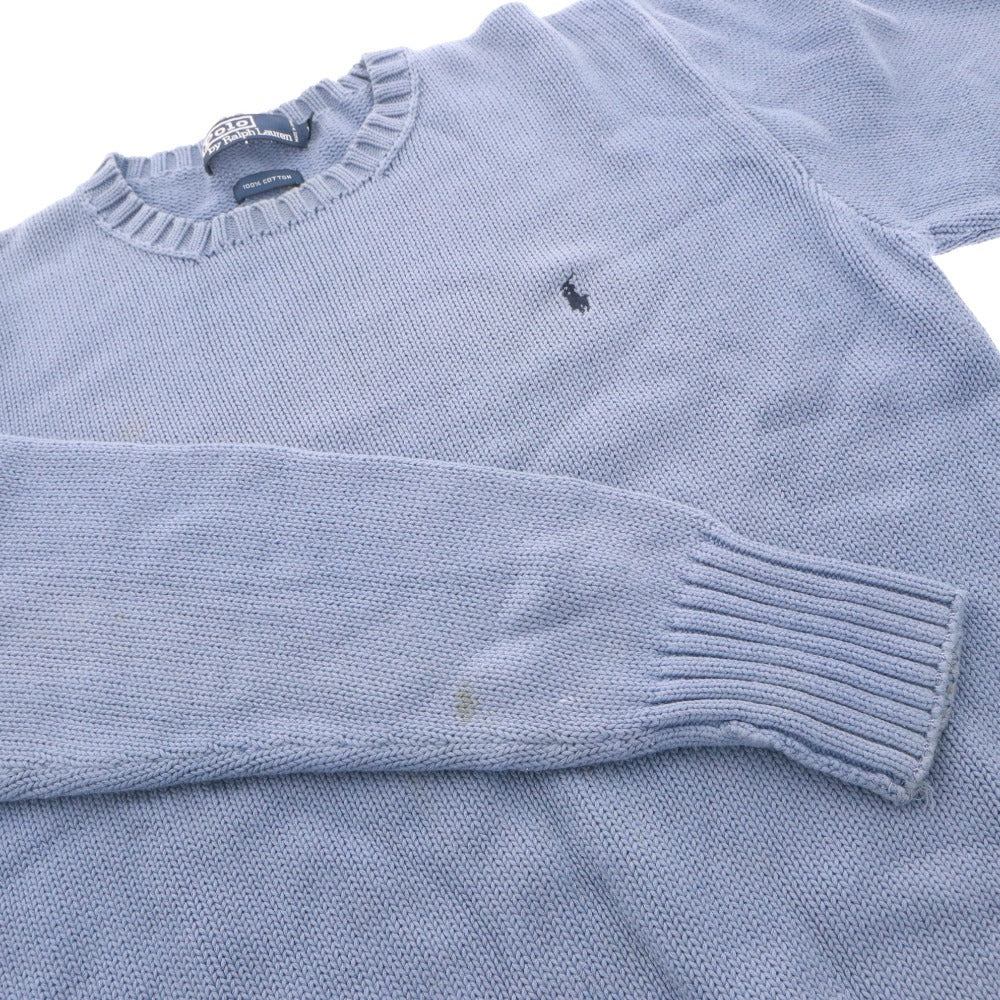 ■ POLO RALPH LAUREN ポロ ラルフローレン セーター トップス 長袖 丸首 無地 メンズ M ライトブルー系
