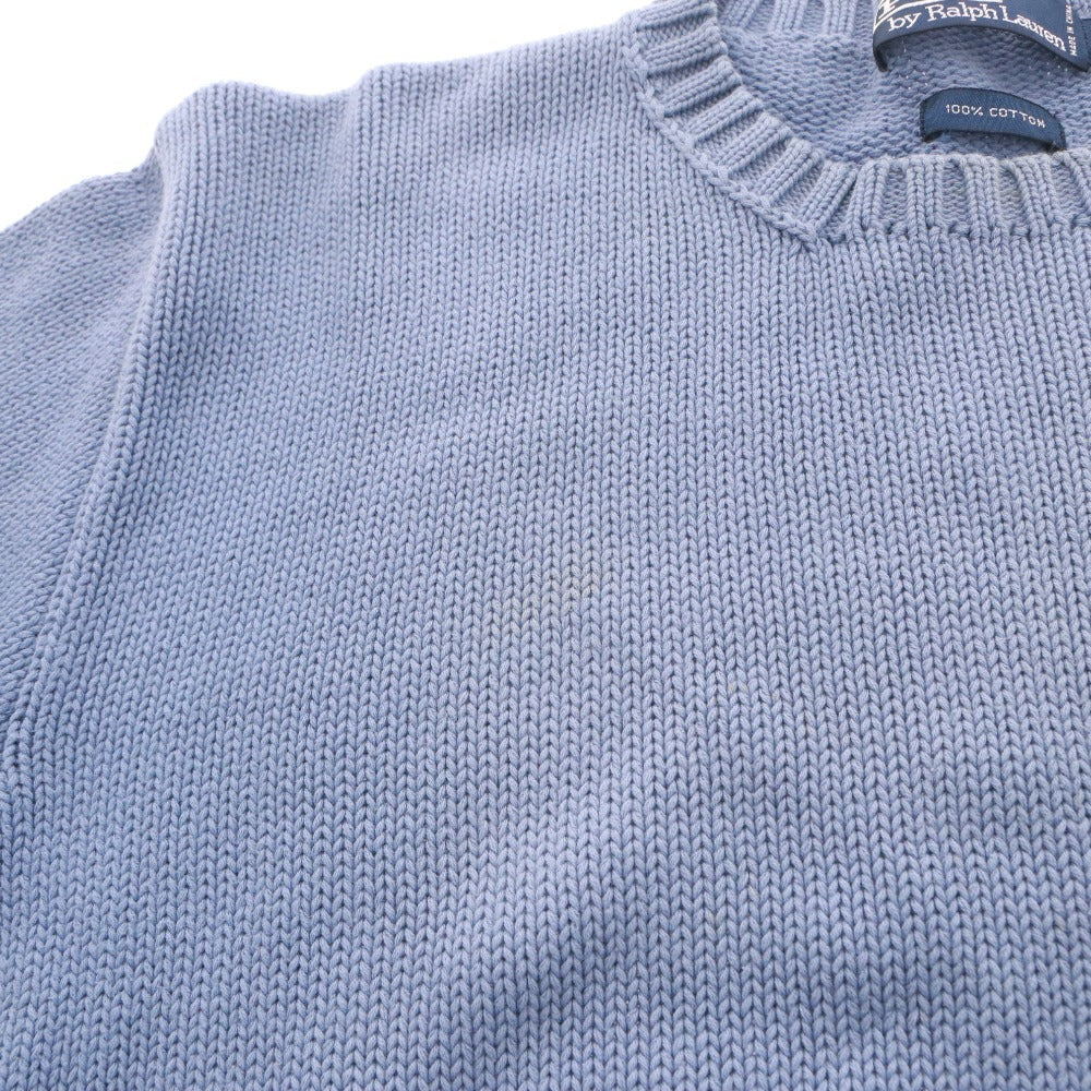 ■ POLO RALPH LAUREN ポロ ラルフローレン セーター トップス 長袖 丸首 無地 メンズ M ライトブルー系