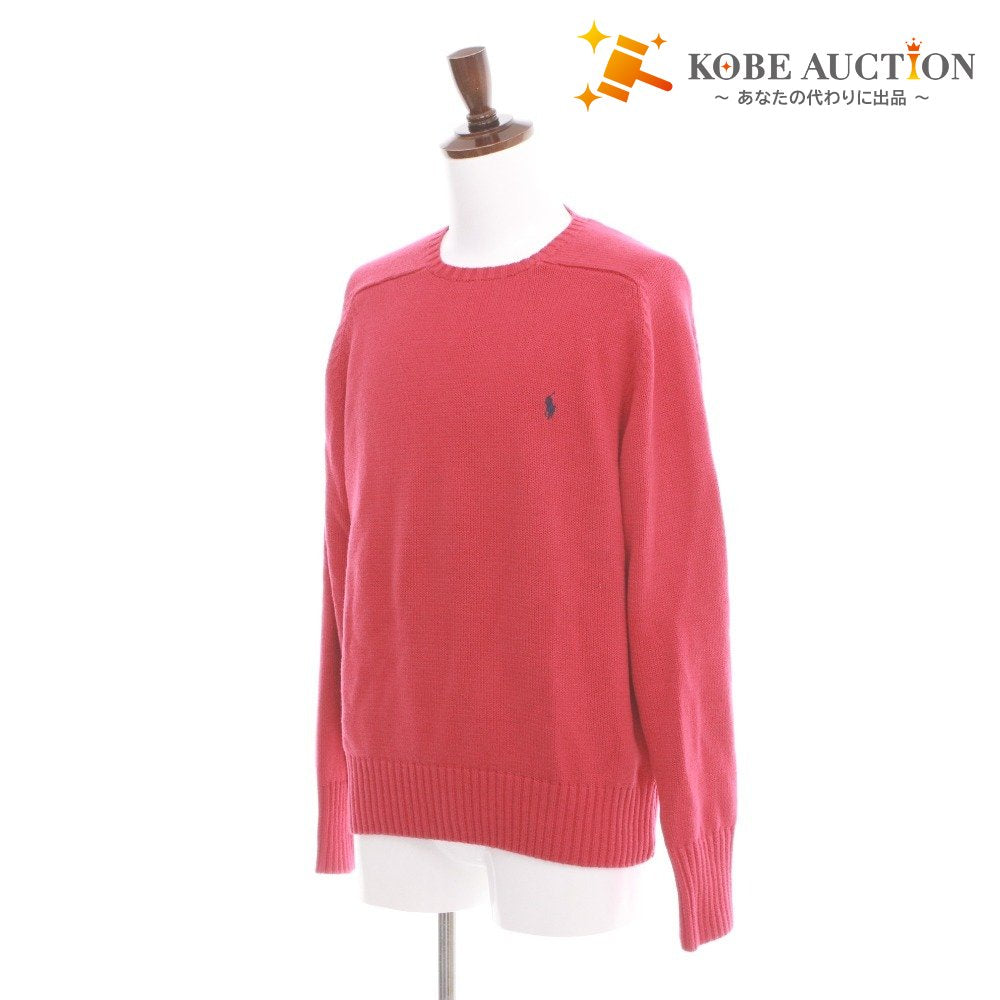 ■ POLO RALPH LAUREN ポロ ラルフローレン セーター トップス 長袖 丸首 無地 メンズ M ライトレッド系