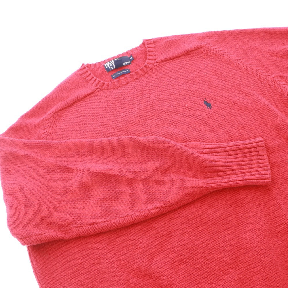 ■ POLO RALPH LAUREN ポロ ラルフローレン セーター トップス 長袖 丸首 無地 メンズ M ライトレッド系