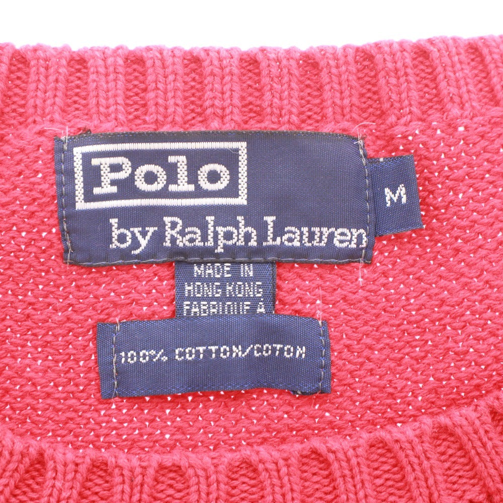 ■ POLO RALPH LAUREN ポロ ラルフローレン セーター トップス 長袖 丸首 無地 メンズ M ライトレッド系