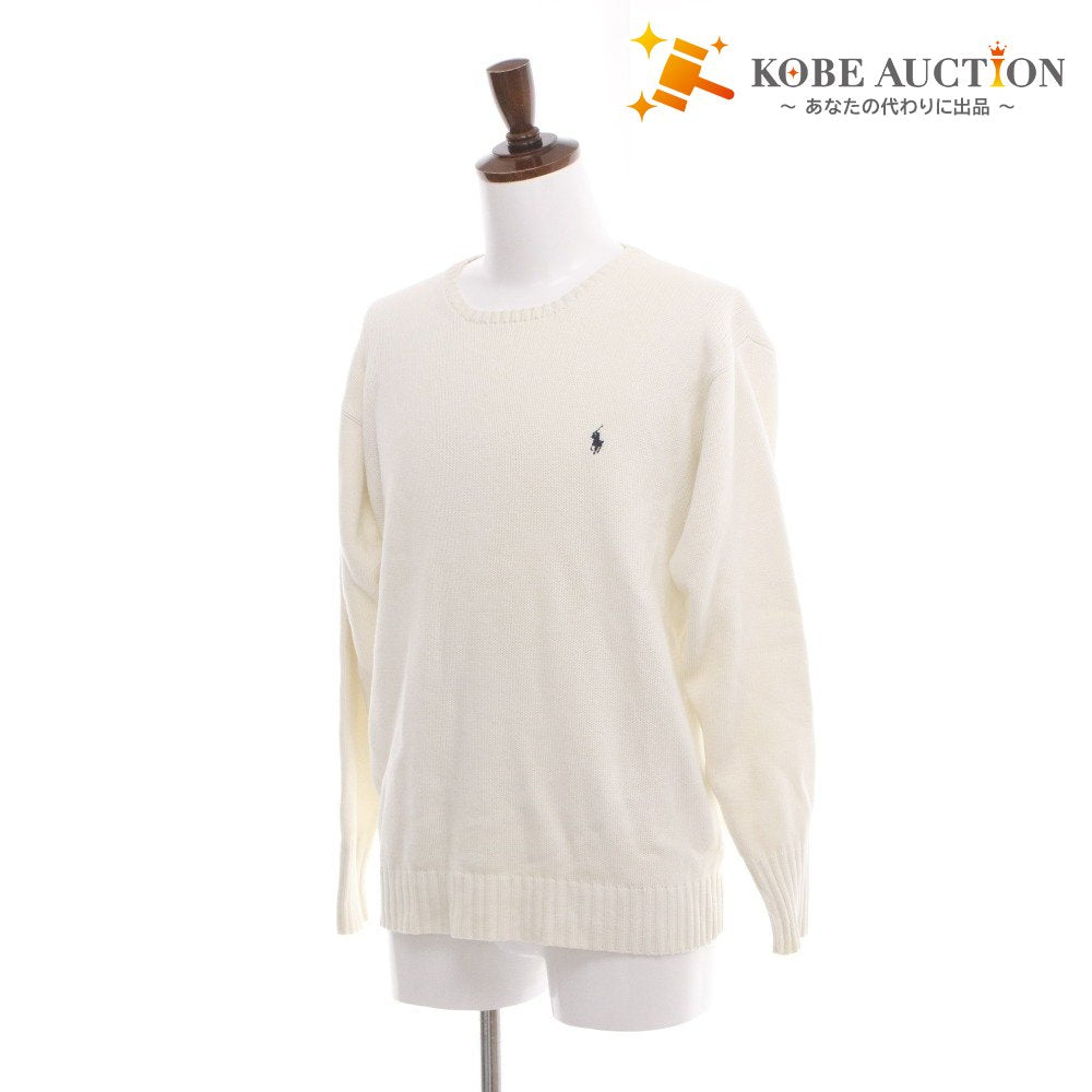 ■ POLO RALPH LAUREN ポロ ラルフローレン セーター トップス 長袖 丸首 無地 メンズ M ホワイト系