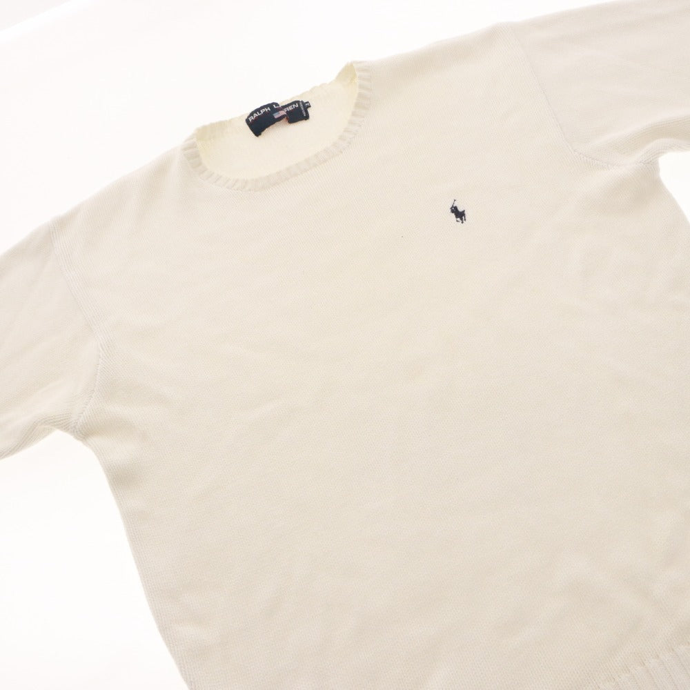 ■ POLO RALPH LAUREN ポロ ラルフローレン セーター トップス 長袖 丸首 無地 メンズ M ホワイト系