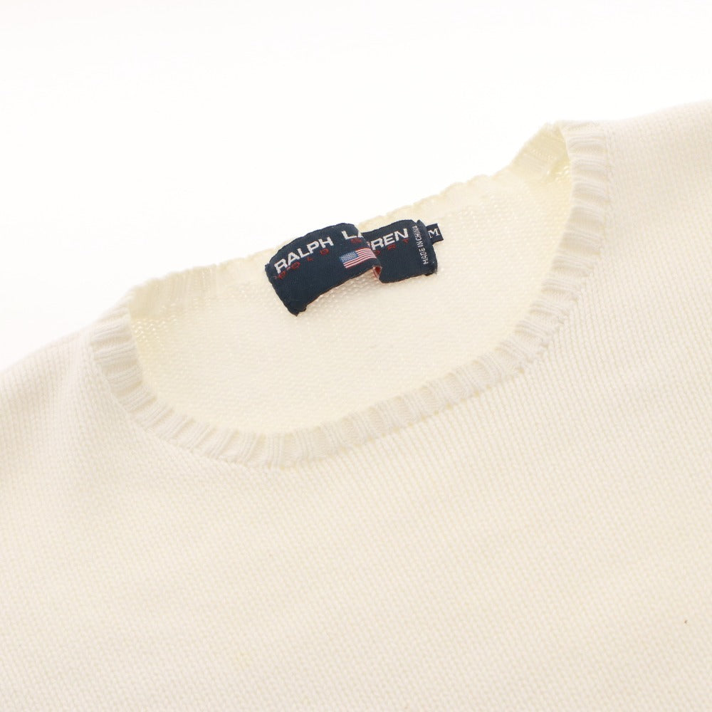 ■ POLO RALPH LAUREN ポロ ラルフローレン セーター トップス 長袖 丸首 無地 メンズ M ホワイト系