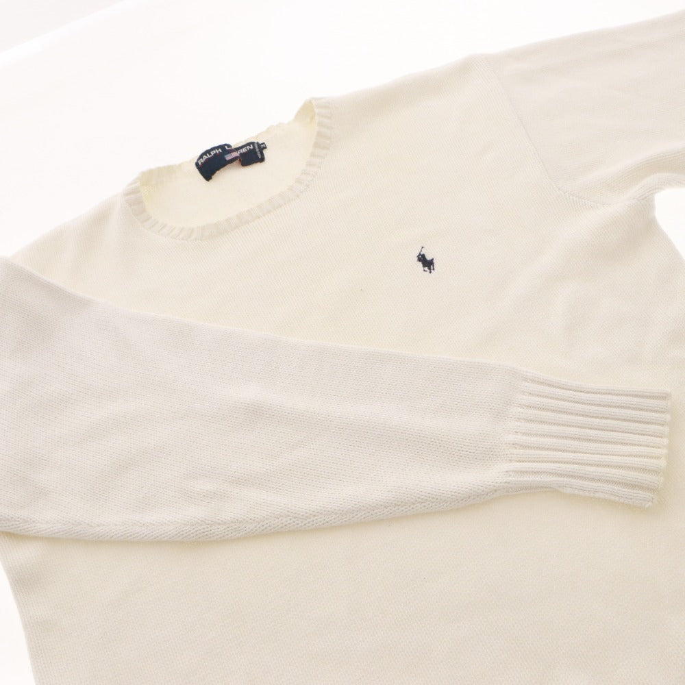■ POLO RALPH LAUREN ポロ ラルフローレン セーター トップス 長袖 丸首 無地 メンズ M ホワイト系