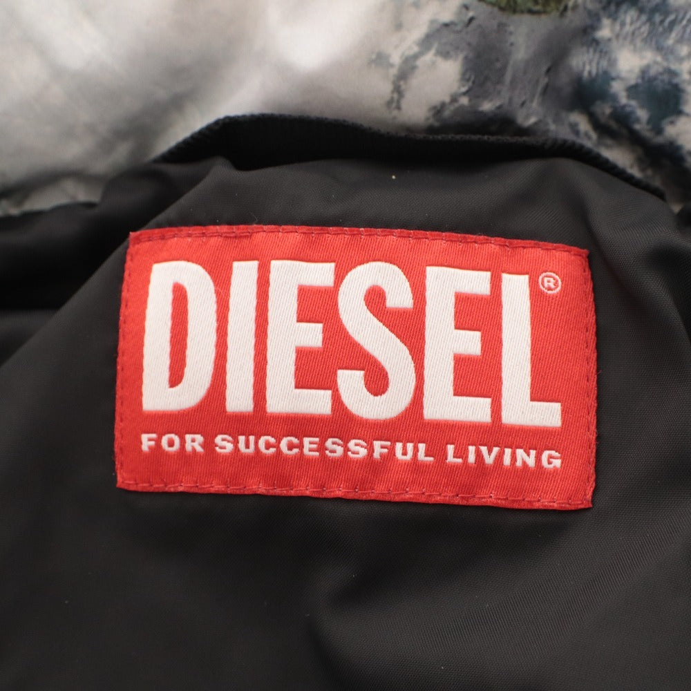 ■ DIESEL ディーゼル パフジャケット アウター ダウン ファスナー ポケット フード 総柄 メンズ 48 マルチカラー