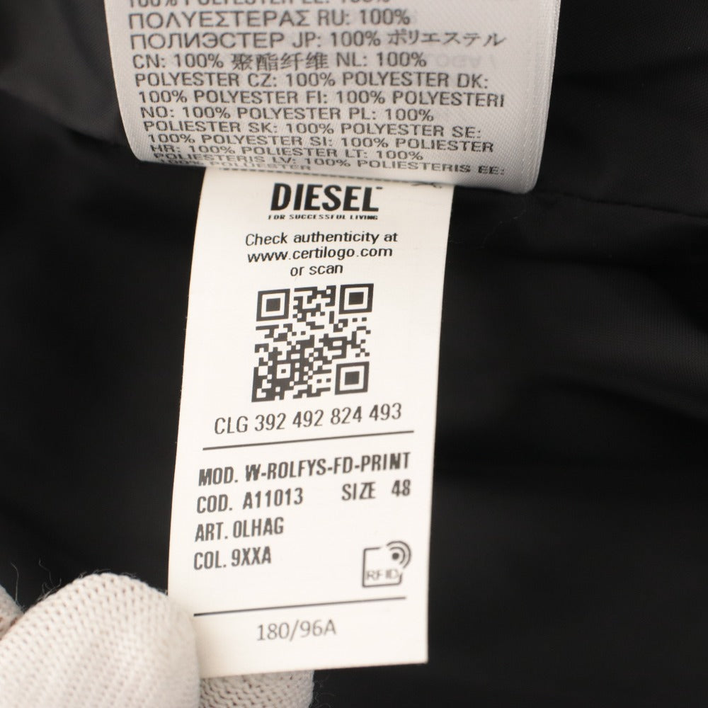 ■ DIESEL ディーゼル パフジャケット アウター ダウン ファスナー ポケット フード 総柄 メンズ 48 マルチカラー