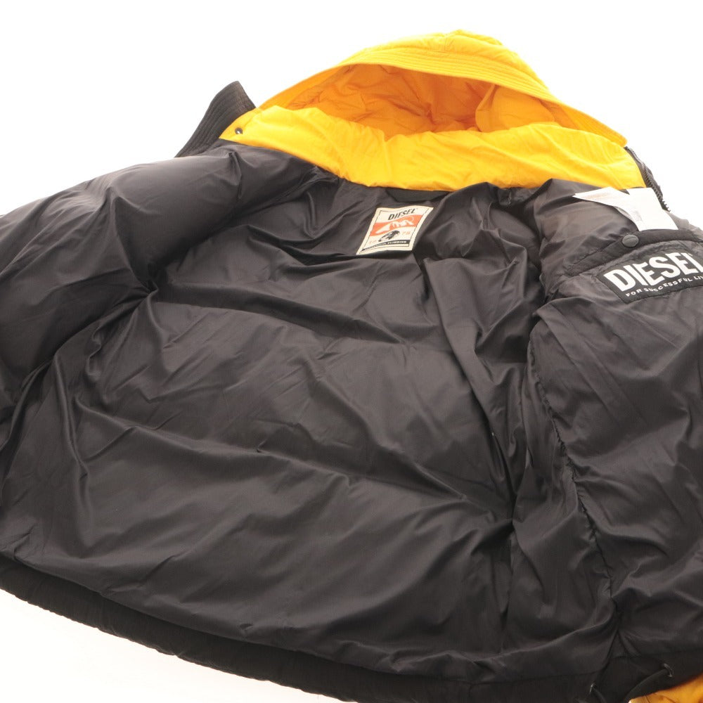 ■ DIESEL Puffer Jacket Outerwear Down Zipper Pocket Hood Men's M Orange Black
