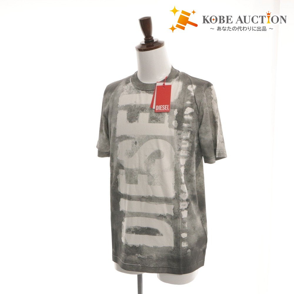 ■ DIESEL T-Shirt Top Crew Neck Long Sleeve All-Over Print Logo Men's S Gray Tagged Unused