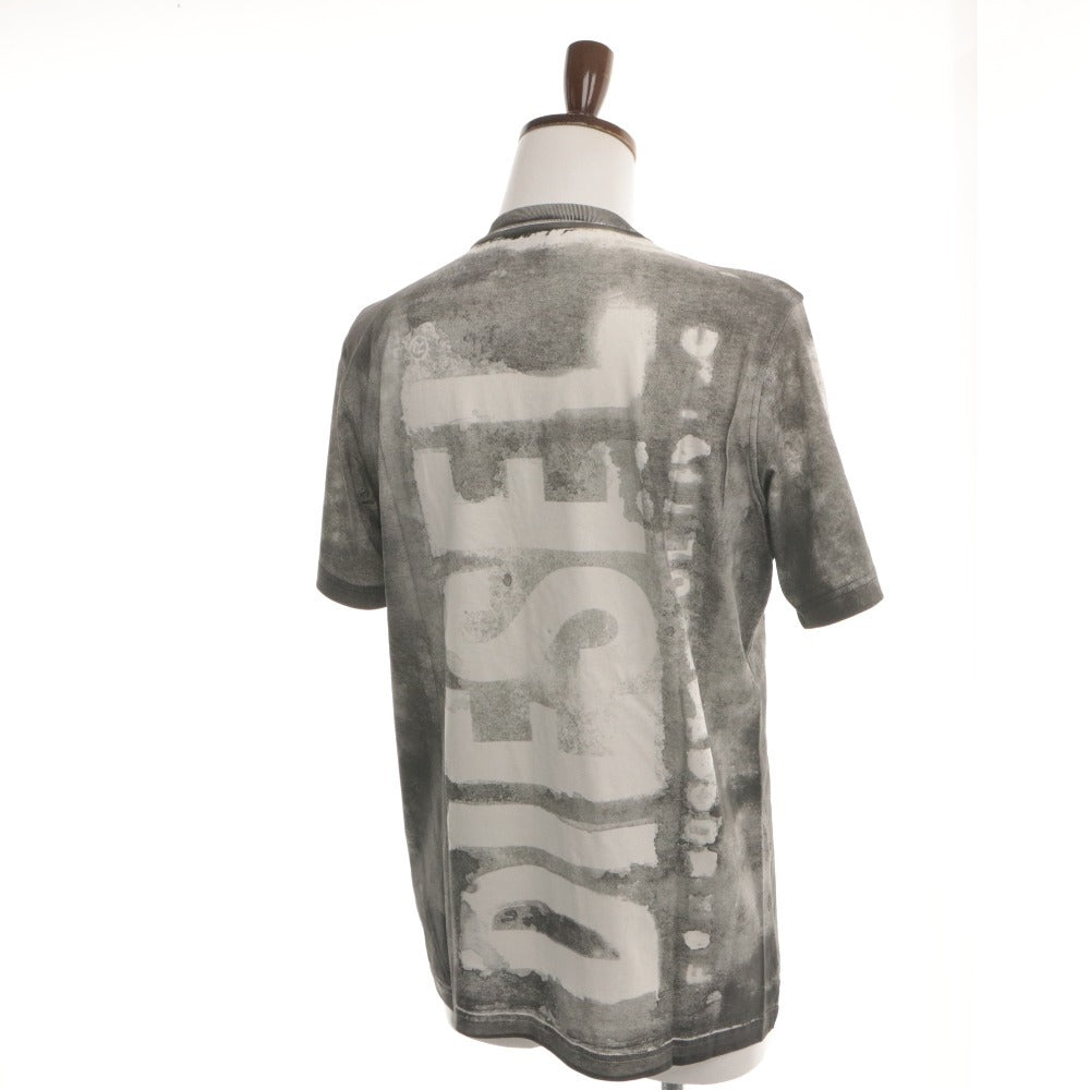 ■ DIESEL T-Shirt Top Crew Neck Long Sleeve All-Over Print Logo Men's S Gray Tagged Unused