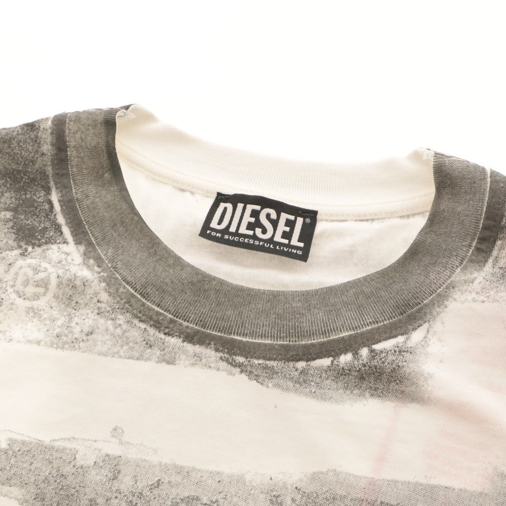 ■ DIESEL T-Shirt Top Crew Neck Long Sleeve All-Over Print Logo Men's S Gray Tagged Unused