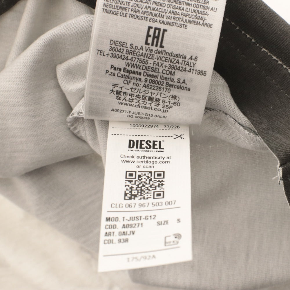 ■ DIESEL T-Shirt Top Crew Neck Long Sleeve All-Over Print Logo Men's S Gray Tagged Unused