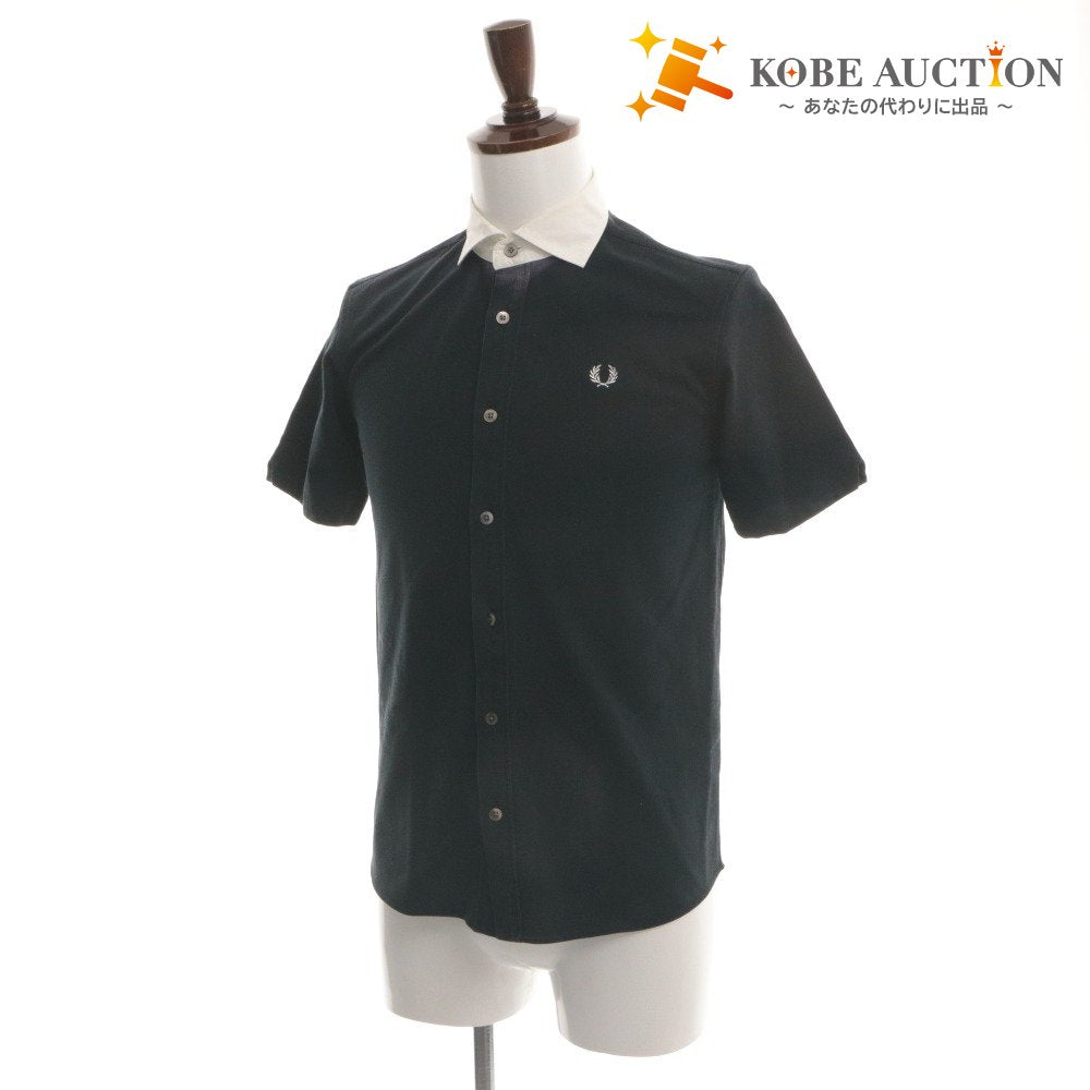 ■ FRED PERRY × BEAMS フラッドペリー ビームス シャツ トップス 襟 半袖 ボタン ワンポイント メンズ S ブラック系