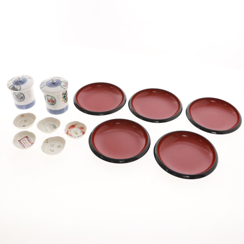 ■ 12-piece Kutani ware tableware set (set of 12 plates, teacups, and small plates) in a wooden box