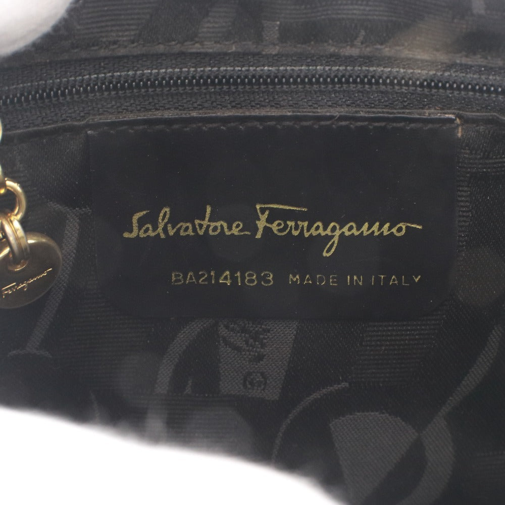 ■ Salvatore Ferragamo フェラガモ ショルダーバッグ 鞄 ファスナー ポケット ゴールド金具 レディース ブラック