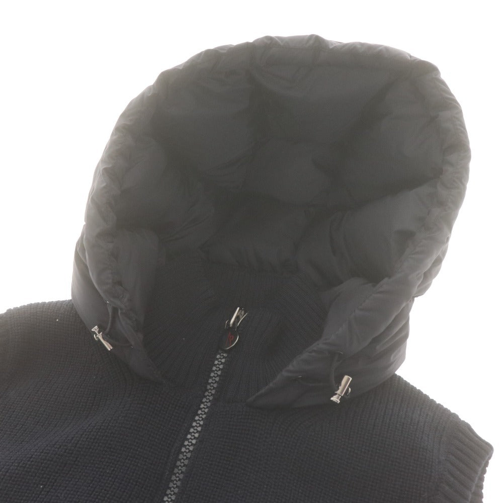■ MONCLER モンクレール ダウンベスト ダウンジャケット アウター ニット フード ダブルジップ ロゴ ワッペン メンズ M ネイビー