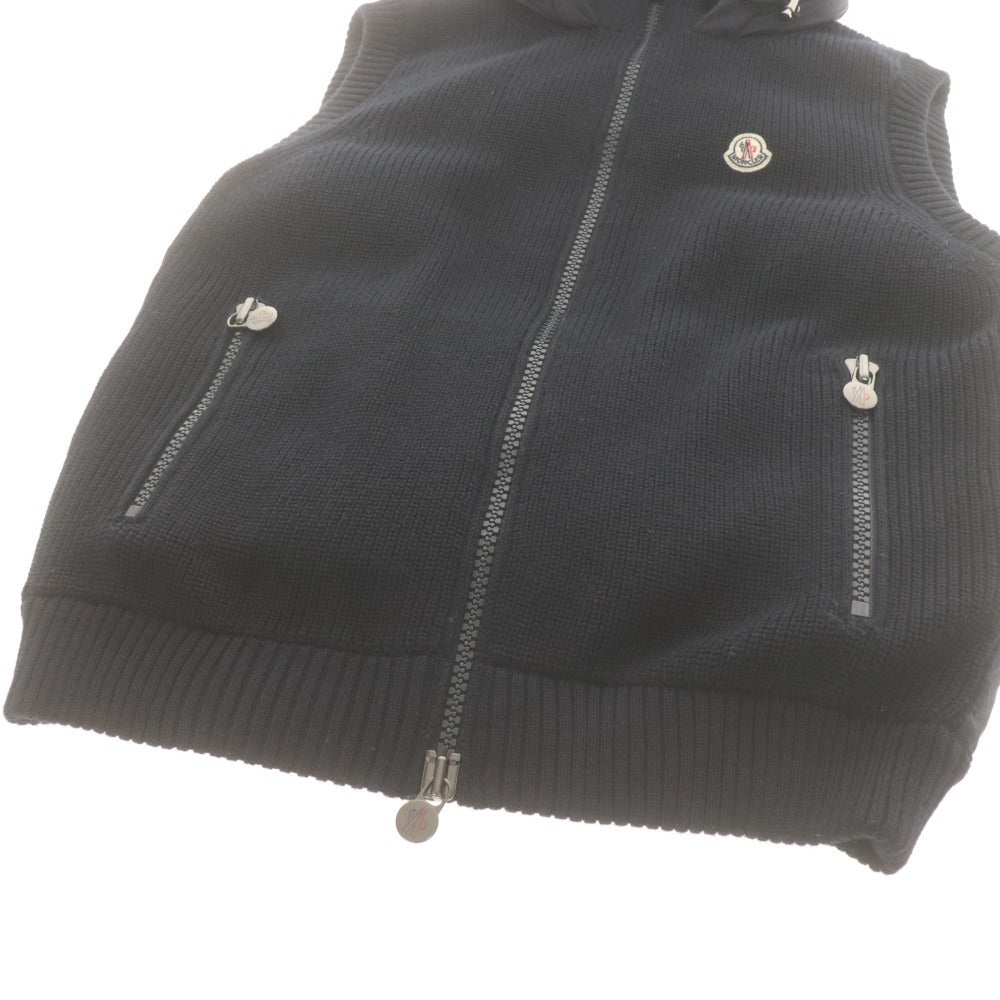 ■ MONCLER モンクレール ダウンベスト ダウンジャケット アウター ニット フード ダブルジップ ロゴ ワッペン メンズ M ネイビー