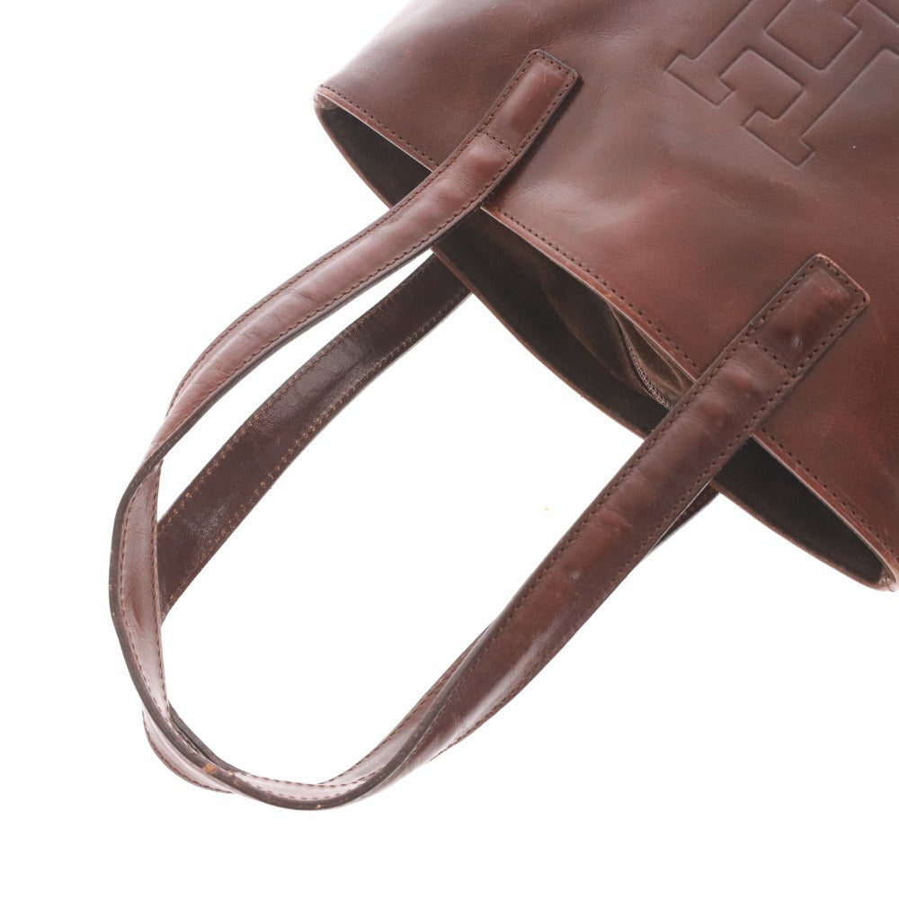 ■ HIROFU Tote Bag, Handbag, Leather, H Logo Embossed, Women's, Reddish Brown