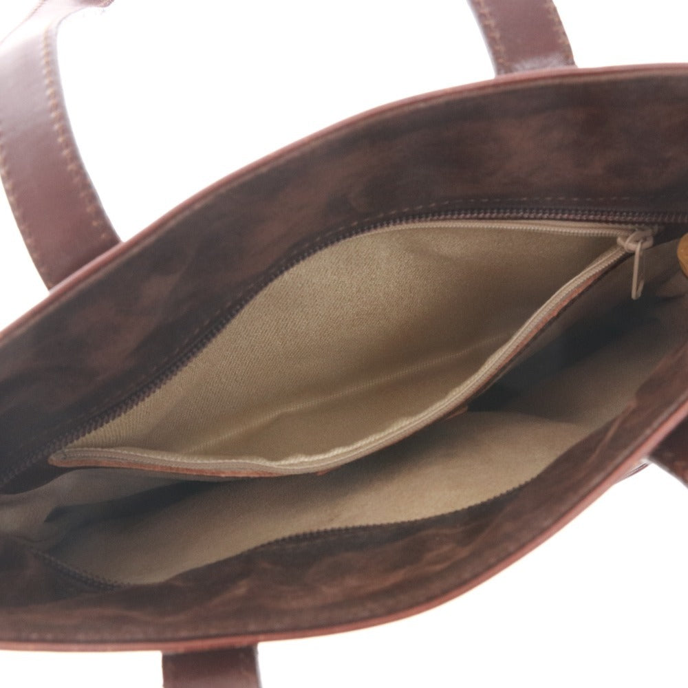 ■ HIROFU Tote Bag, Handbag, Leather, H Logo Embossed, Women's, Reddish Brown