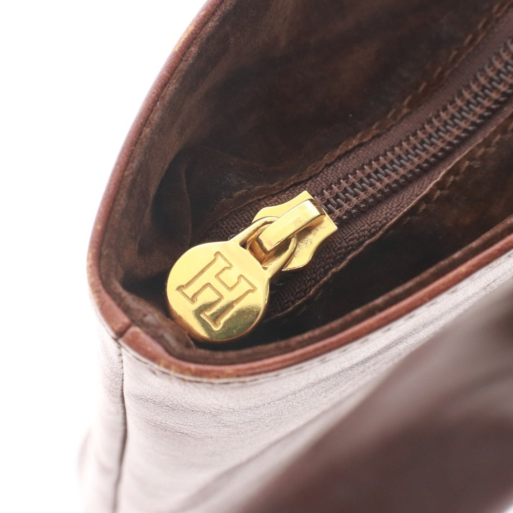 ■ HIROFU Tote Bag, Handbag, Leather, H Logo Embossed, Women's, Reddish Brown