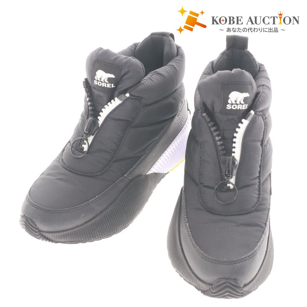 SOREL Out and About 3 Boots (4439) Women's Puffy Zip Snow Boots, Size 25cm, Black, Unused