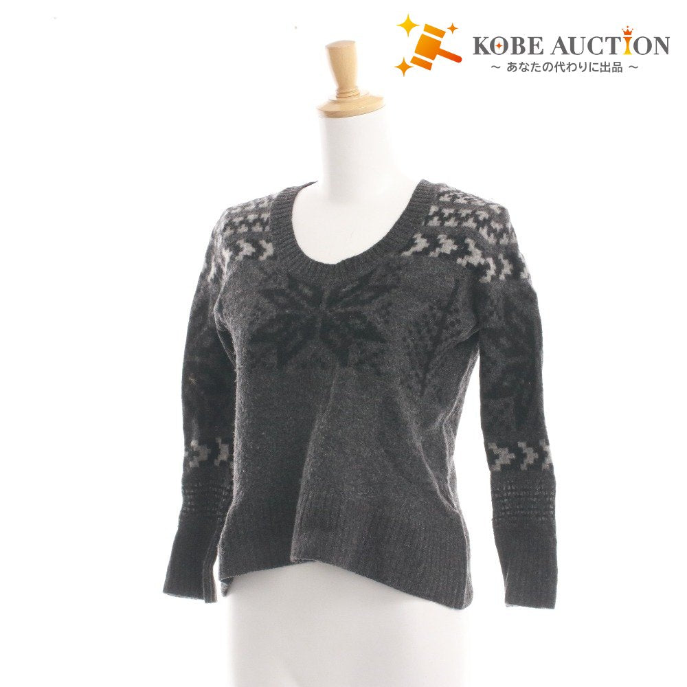 ■ YOSHIE INABA Women's Cashmere Nordic Knit Long Sleeve Sweater, Made in Japan, Size F, Gray