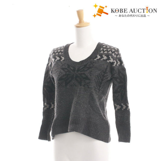 ■ YOSHIE INABA Women's Cashmere Nordic Knit Long Sleeve Sweater, Made in Japan, Size F, Gray