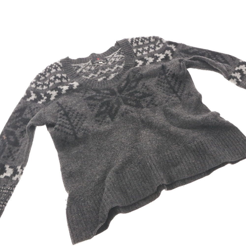 ■ YOSHIE INABA Women's Cashmere Nordic Knit Long Sleeve Sweater, Made in Japan, Size F, Gray