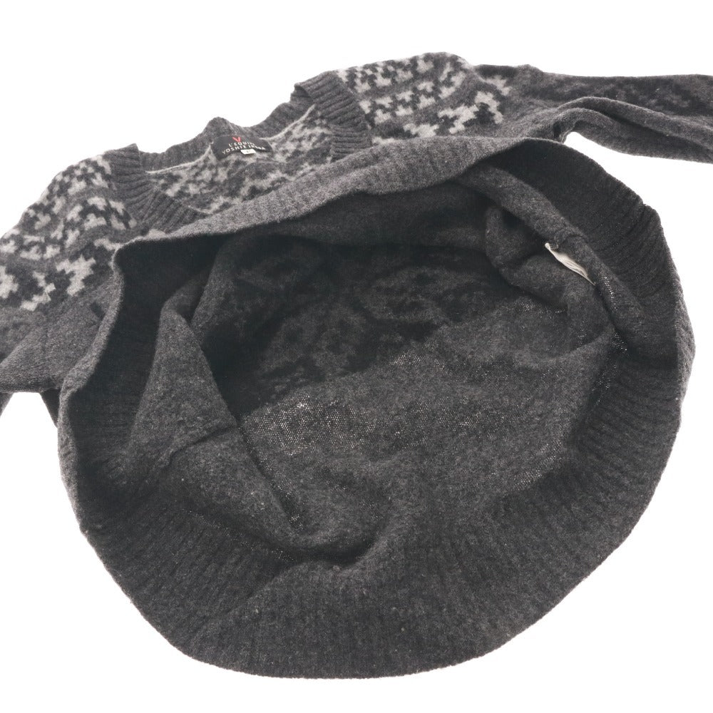 ■ YOSHIE INABA Women's Cashmere Nordic Knit Long Sleeve Sweater, Made in Japan, Size F, Gray