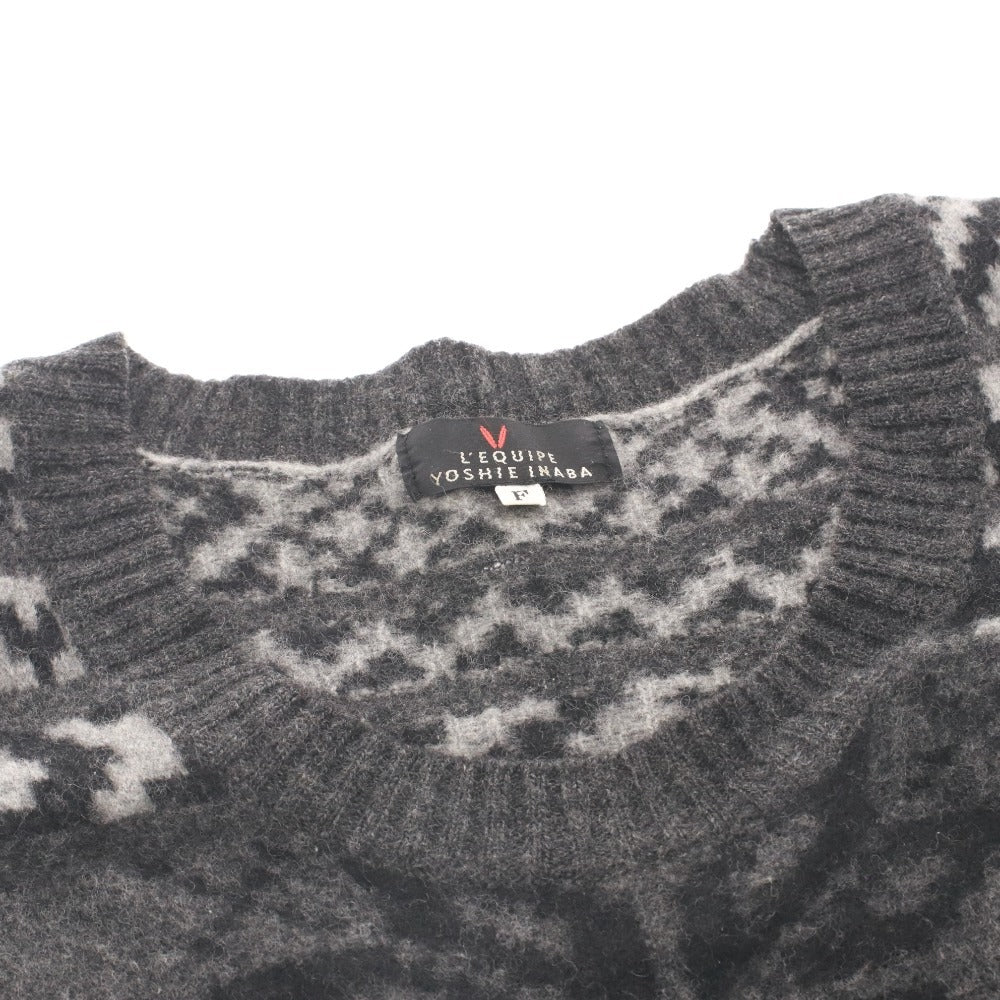 ■ YOSHIE INABA Women's Cashmere Nordic Knit Long Sleeve Sweater, Made in Japan, Size F, Gray